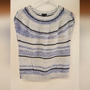Talbots White and Blue Striped Sleeveless Sweater MP